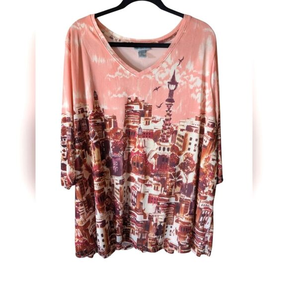 Catherines Pink Sheer Mesh Cityscape Building Plus Size 2x - Picture 1 of 7